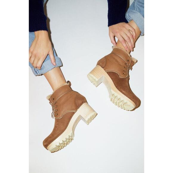 No. 6 Lander Shearling Lace Up Clog Boots in Dark Brown - Picture 5 of 14